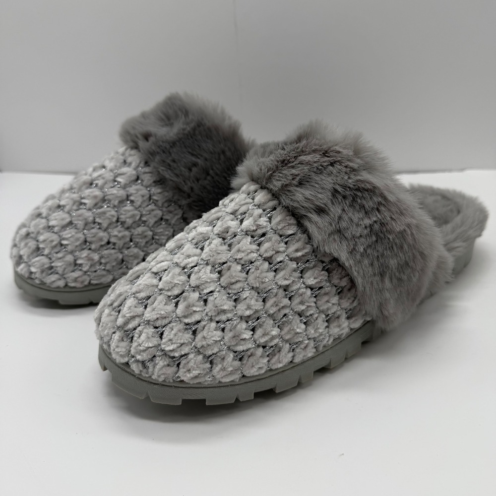 Kelly & Katie Kennedy Grey Faux Fur Knit Scuff Slippers Womens Large‎ 9-10